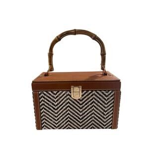 RARE NWOT J.McLaughlin Top Handle Bag Leather Trim Bamboo Handle Purse